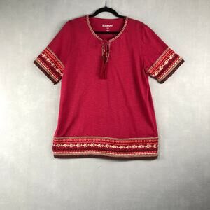 Roaman's Women's Size 14/16 Beaded Tunic Top Burgundy